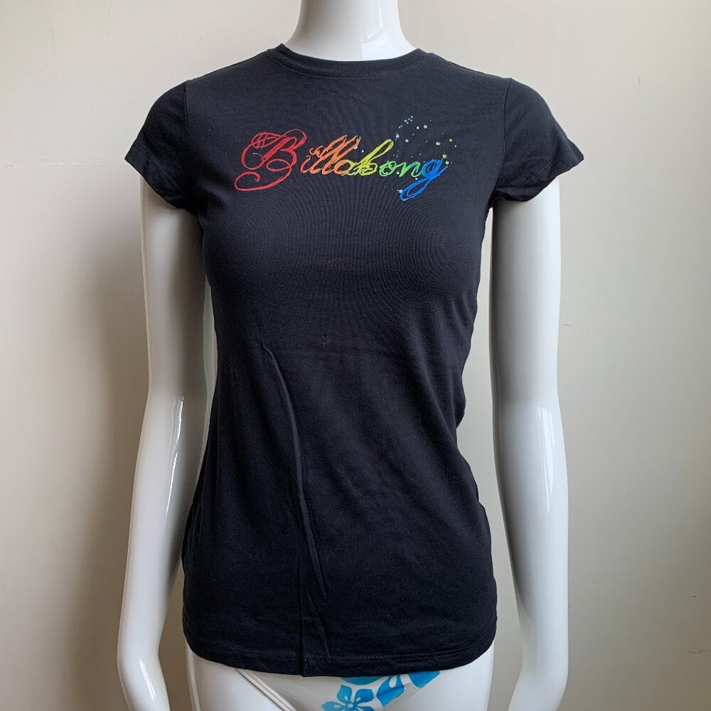Billabong black Blue Crush Vintage Y2K rainbow logo fitted t-shirt tshirt